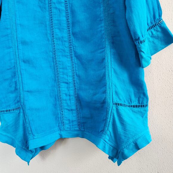 Soft Surroundings Women's 100% Linen Blue Leonie Tunic Size Small 3/4 Sleeves - Picture 4 of 15